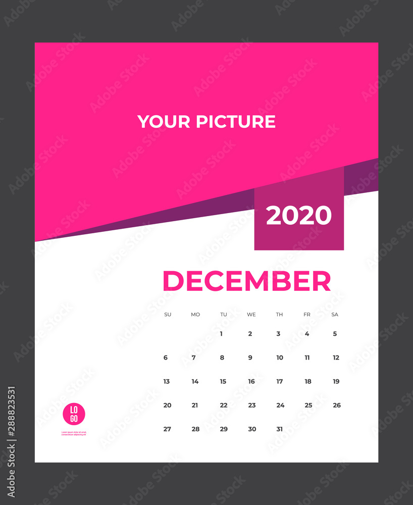Fototapeta premium 2020 Calendar - illustration. Template. Mock up Week starts Sunday