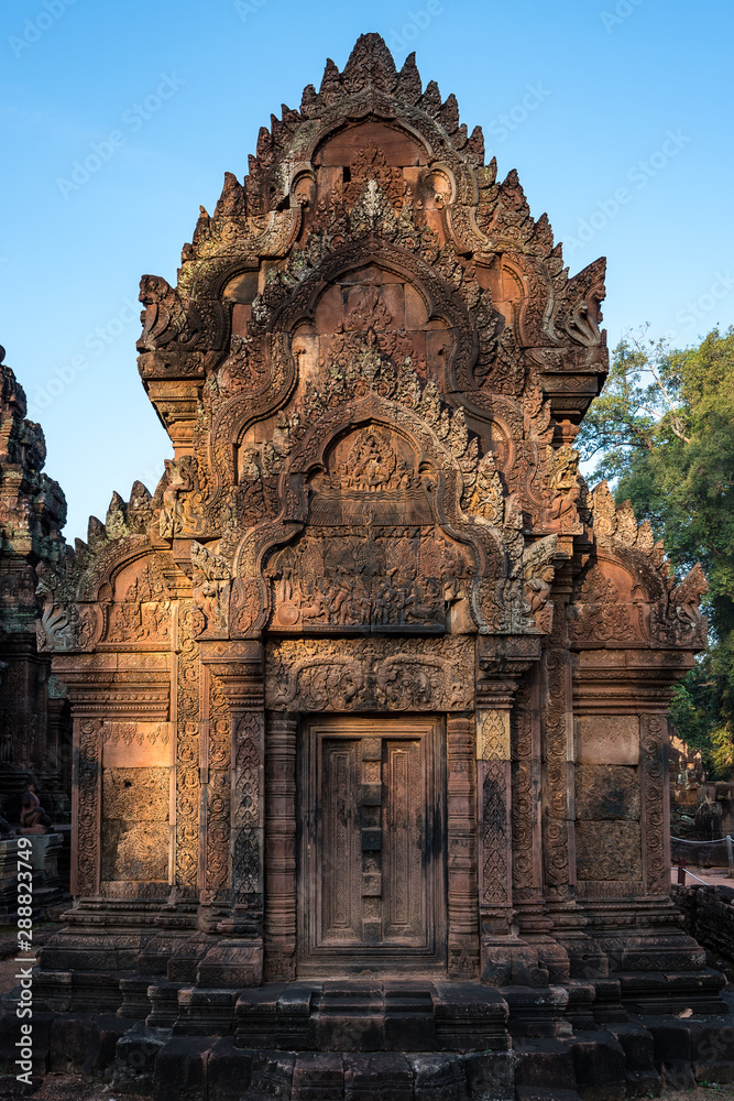 Banteay Srei is a Hindu temple dedicated to Shiva in Angkor, Cambodia Banteay Srei is a Hindu temple dedicated to Shiva in Angkor, Cambodia