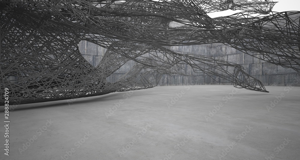 Fototapeta premium Empty dark abstract concrete smooth interior with wires . Architectural background. 3D illustration and rendering