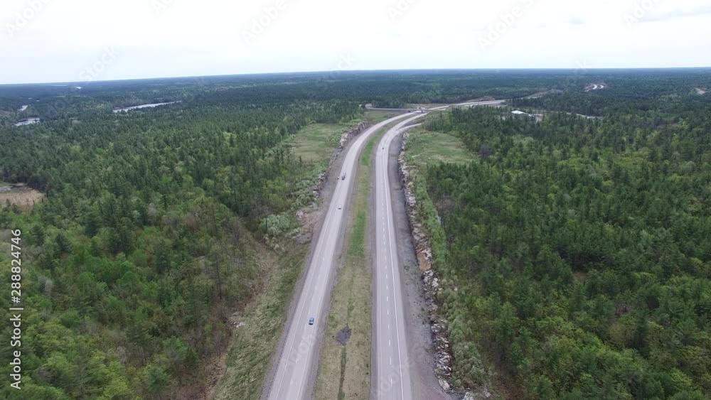Aerial of Innovative wildlife crossing bridge in Canada Aerial of Innovative wildlife crossing bridge in Canada