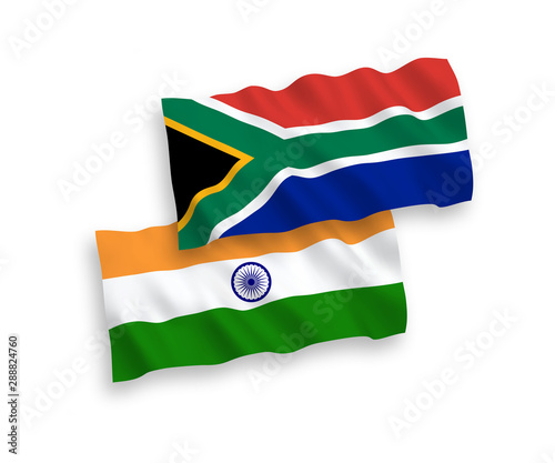Free Download National vector fabric wave flags of India and Republic of South Africa isolated on white background. 1 to 2 proportion. - GFXLoad