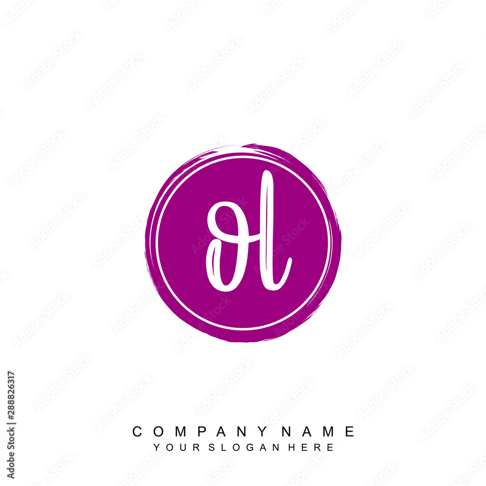 OL initials handwriting logo, with brush template and brush circle OL initials handwriting logo, with brush template and brush circle