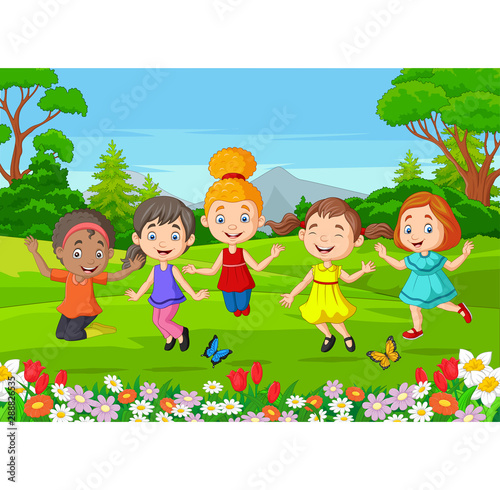 Happy children jumping on the park