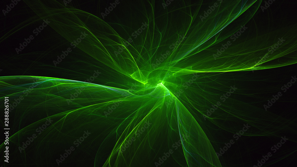 Fototapeta premium Grafika trójwymiarowa streszczenie fraktalna zielone tło światła