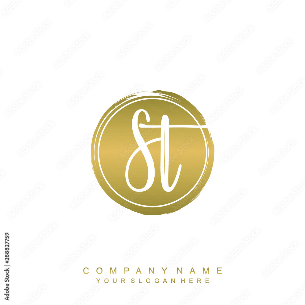 ST initials handwriting logo, with brush template and brush circle ST initials handwriting logo, with brush template and brush circle