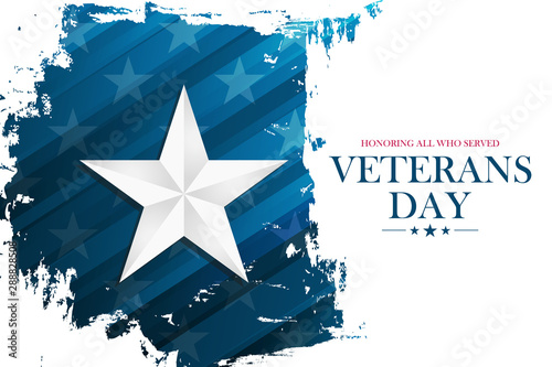 United States Veterans Day celebrate banner with silver star on brush stroke background. USA national holiday vector illustration.