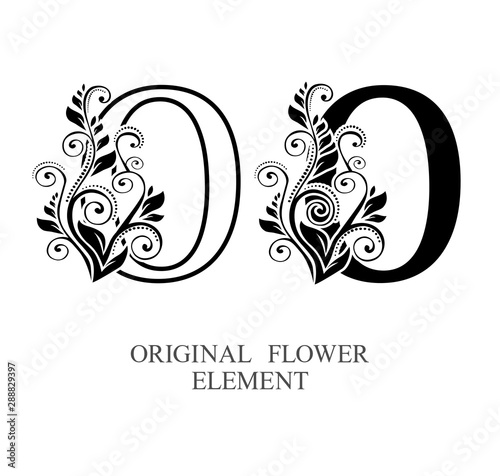  Elegant initial letters O in two color variations with botanical element. Vector letters logo design template set. Alphabet label sign for company branding and identity.Unique concept type as logotyp photo