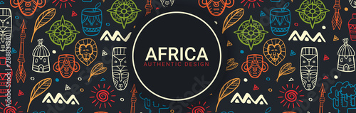 Wallpaper Mural Africa banner. Safari Park. Colorful illustration with hand draw doodle Background. Torontodigital.ca