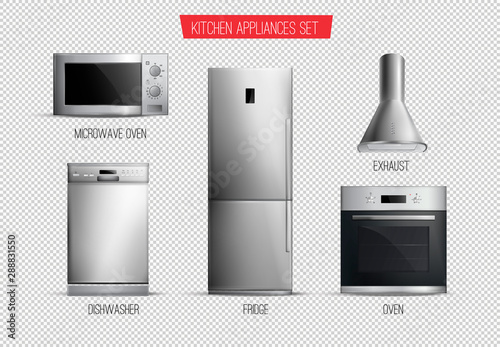 Realistic Kitchen Appliances Transparent Set