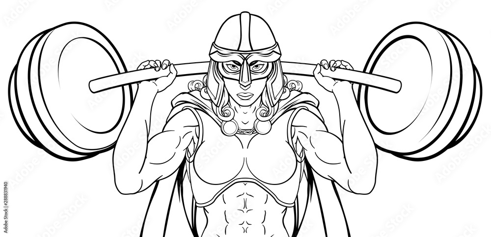 A warrior woman weightlifter lifting a heavy barbell weight. Could be a  Viking, Anglo Saxon, knight or ancient Greek Trojan or Spartan sports  mascot Stock Vector | Adobe Stock