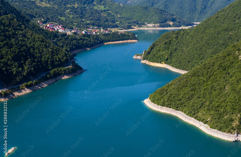 Piva Lake (Pivsko Jezero) view in Montenegro.