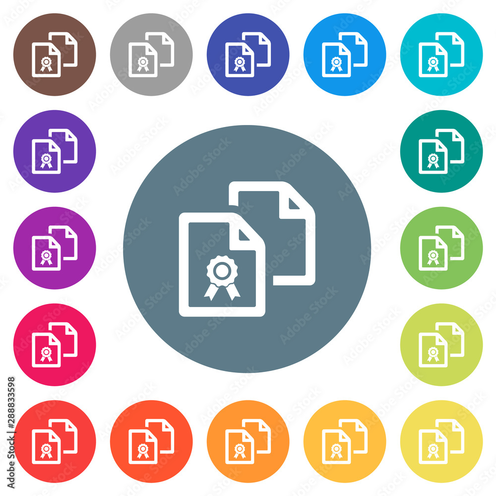 Copy certificate flat white icons on round color backgrounds Copy certificate flat white icons on round color backgrounds