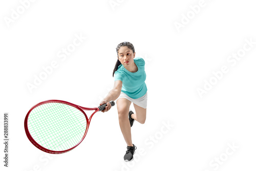 Asian woman swing a tennis racket © Leo Lintang