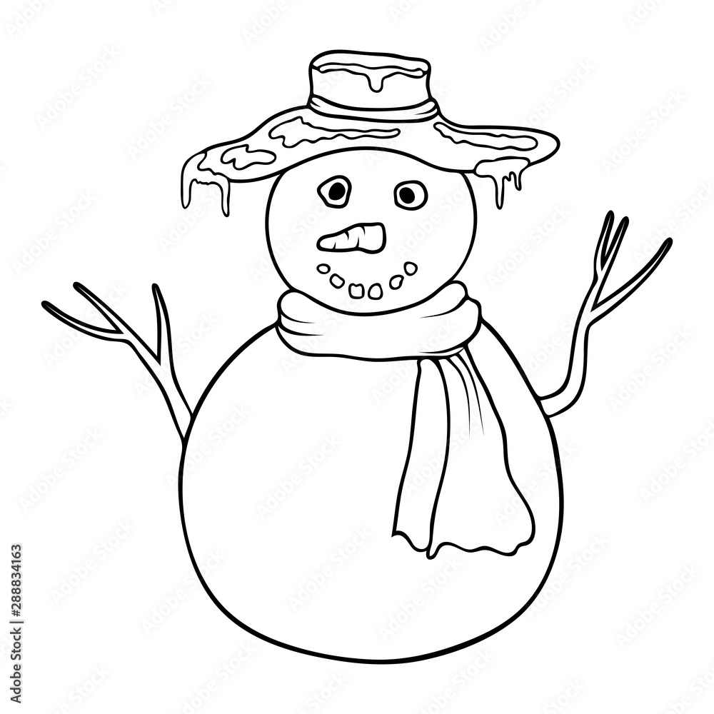 cute cartoon coloring snowman. Coloring book or page with snowman ...