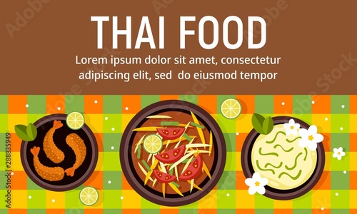Delicious thai food concept banner. Flat illustration of delicious thai food vector concept banner for web design