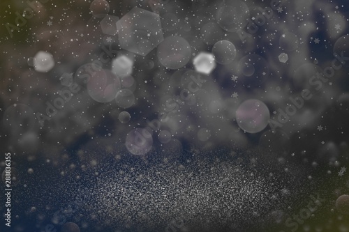 pretty shining glitter lights defocused bokeh abstract background and falling snow flakes fly, holiday mockup texture with blank space for your content