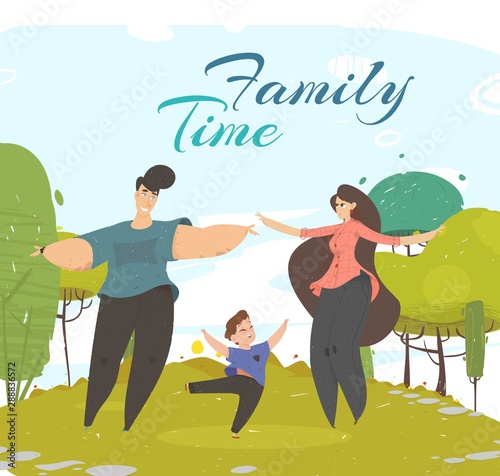 Happy Family Spend Time Together in Park Outdoors