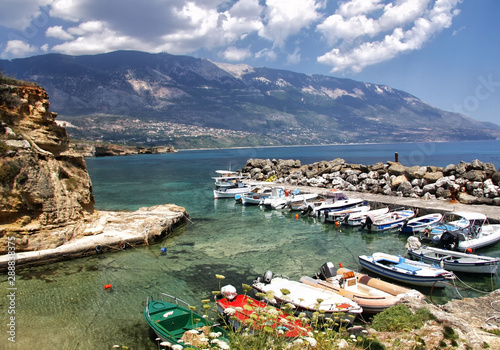 Small harbor for fishing boats on the island of Kefalonia