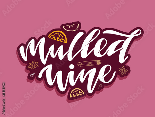 Hand drawn autumn elements lettering  with inscription mulled wine, pumpkin spice latte, apple cider - pattern, background