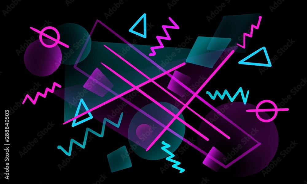 Fototapeta premium Modern futuristic background with geometric shapes. Neon colors, lines, triangles. Modern cover, poster.