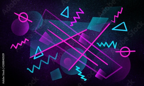 Modern futuristic background with geometric shapes. Neon colors, lines, triangles. Modern cover, poster.