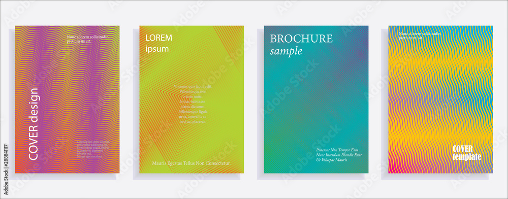 Plakat Minimalistic cover design templates. Set of layouts for covers of books, albums, notebooks, reports, magazines. Line halftone gradient effect, flat modern abstract design. Geometric mock-up texture