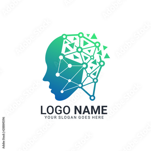 people head logo. human face illustration. mind creative logo