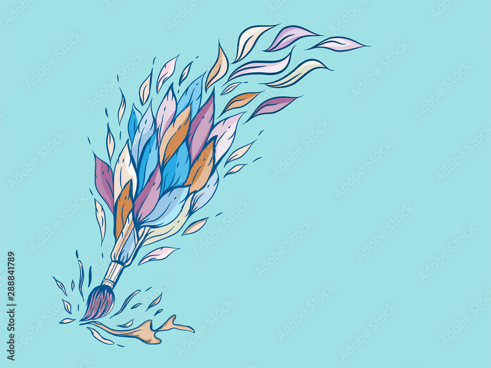 Obraz premium Creative splash paint brush object with pastel color leaves education concept