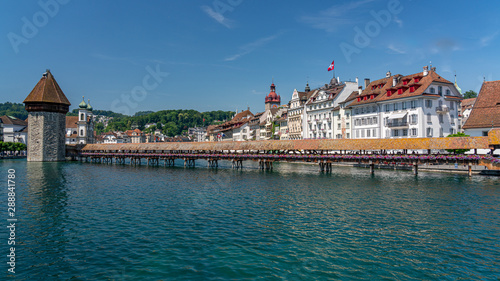 Scenic panorama view on city Luzern, old town and river