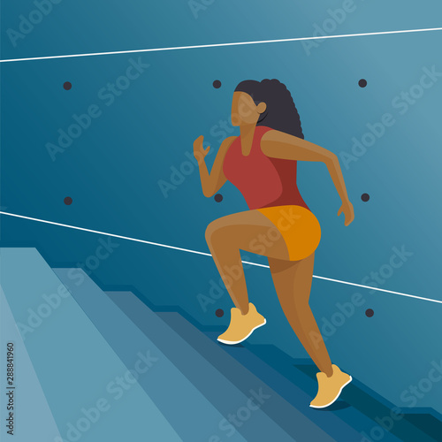 Female Jogger Running Up a Staircase