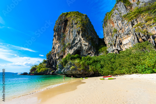 Limestone karst rocks at Ao Phra Nang Beach on Railay Peninsula, close to Ao Nang, Krabi province, Andaman Sea, Thailand