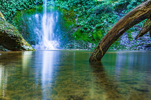Waterfall surrounded by greenery. Acquacaduta. Friuli, Italy