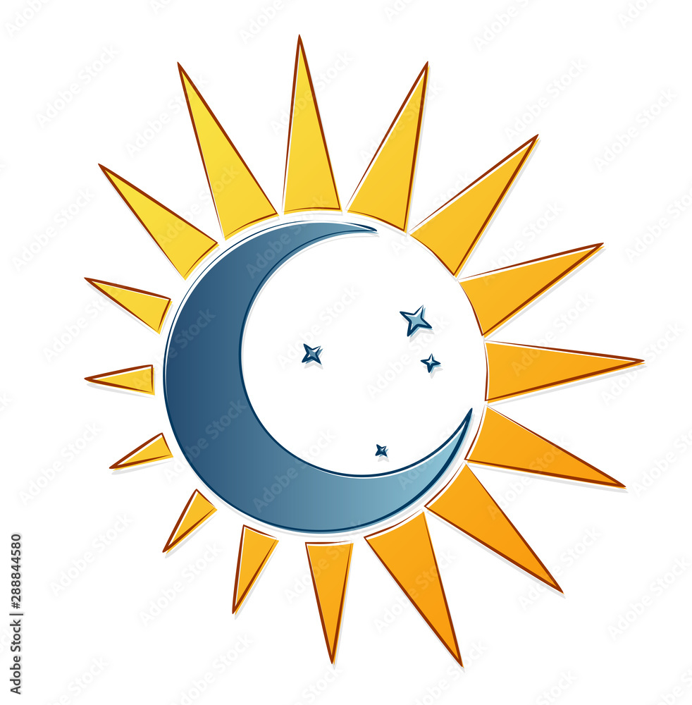 Symbol of the sun and moon with stars. Symbol of the sun and moon with stars.