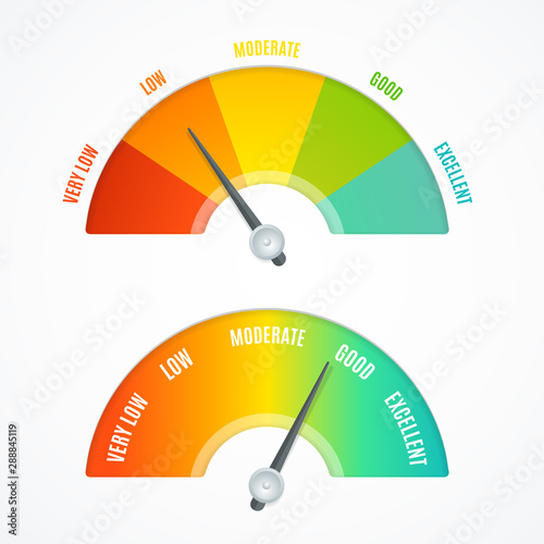 Realistic Detailed 3d Rating Feedback Meter Set. Vector