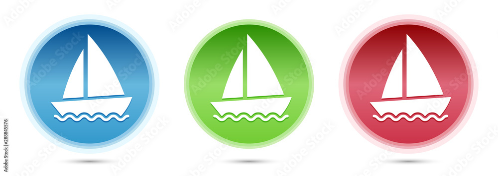 Sailboat icon glass round buttons set illustration