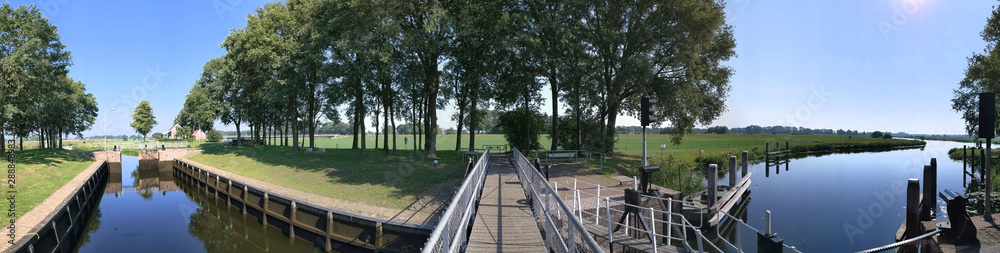 Panorama from the river lock at the Vechte in Overijssel Panorama from the river lock at the Vechte in Overijssel