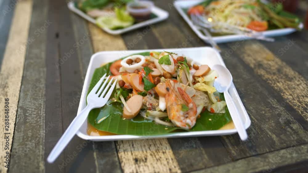 Spicy seafood and noodle and sausage salad,Thai food Spicy seafood and noodle and sausage salad,Thai food