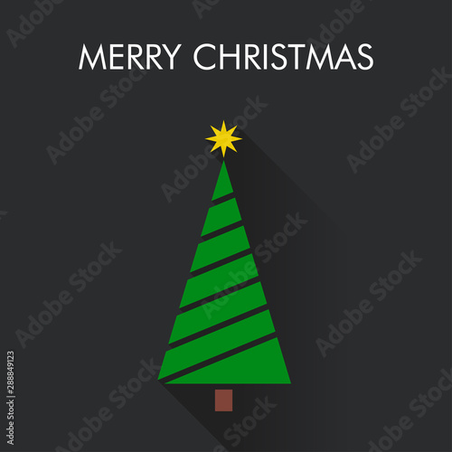 Logotipo con texto Merry Christmas con árbol abstracto con lineas paralelas con sombra en fondo gris