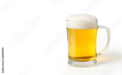 Glass of light beer set isolated on white background