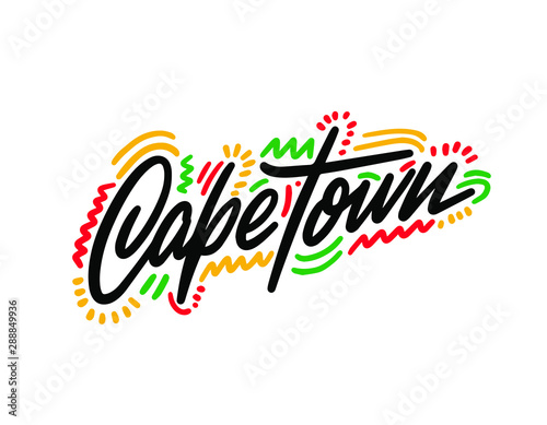 Cape town, South Africa. Greeting card with typography, lettering design. Hand drawn brush calligraphy, text for t-shirt, post card, poster. Isolated vector illustration.