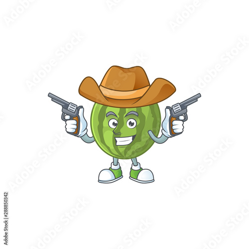 Cowboy cartoon watermelon isolated on white background