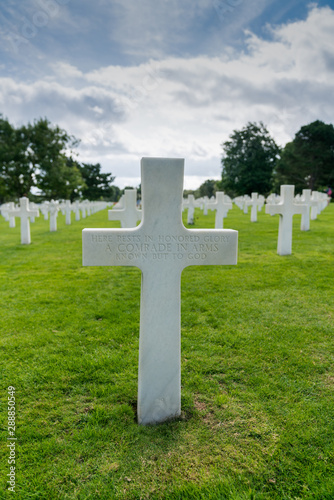headstone of an unmarked grave and unknown soldier at the American Cemetery at Omaha Beach