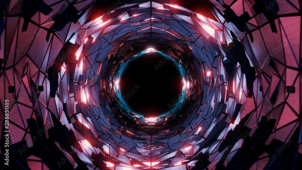 Abstract technological Vortex, Endless SciFi tunnel with random lights show, Slow moving futuristic travel, Fractal pattern, Moving background