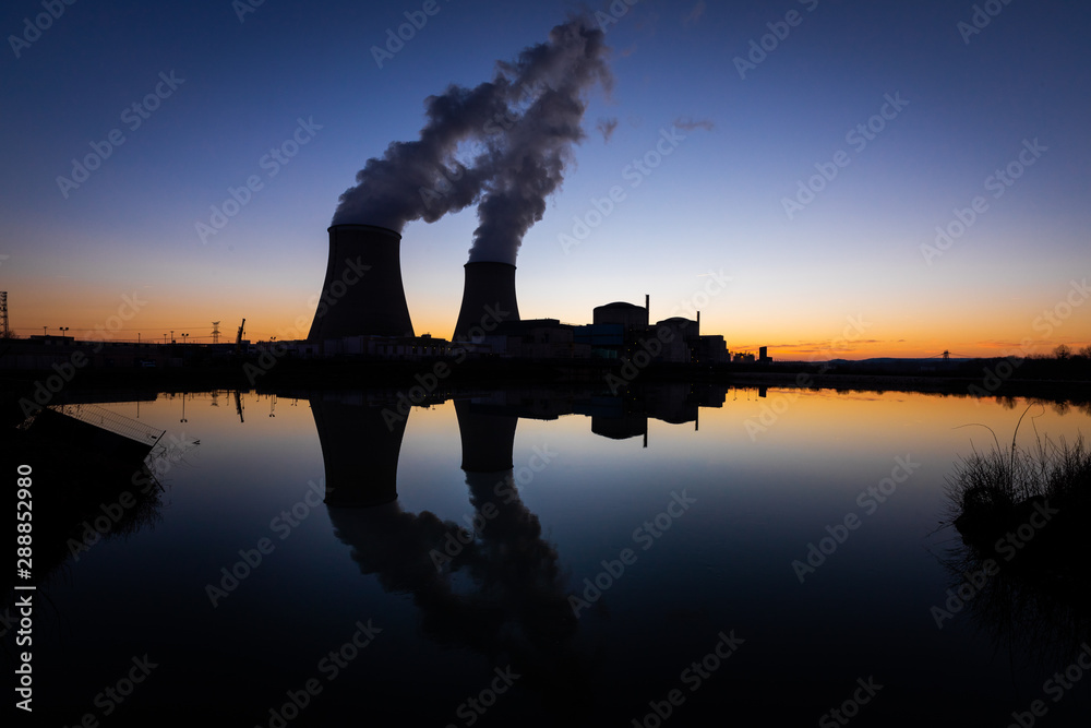Nuclear power station during a sunset