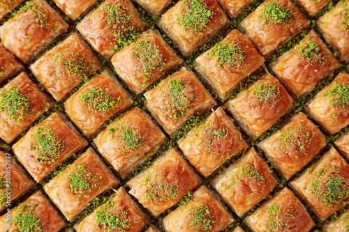 Turkish Dessert Baklava with concept background photo