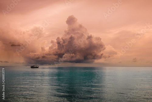 Beautiful sundown on ocean . cloud is reflecting on water. thailand