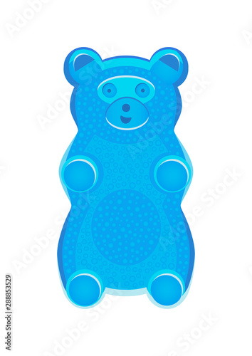 Vector detailed illustration of blue gummy bear or jelly bear. Children's fairytale candy. Childlike bear isolated on a white background. Illustration can be also used as a plush toy for children.