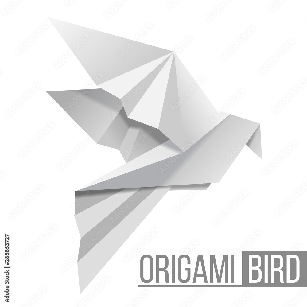 Origami paper bird. Flying pigeon isolated on white - obrazy, fototapety, plakaty 