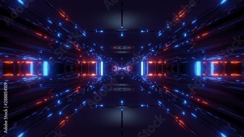 dark space sci-fi tunnel corridor with futuritic reflection 3d rendering wallpaper background