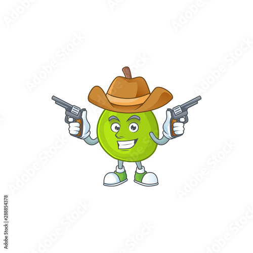 Cowboy cartoon guava mascot on white background